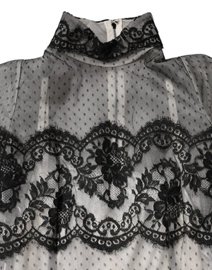 Black White Lace Silk Blend MaxiSheath Dress