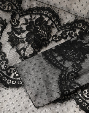 Black White Lace Silk Blend MaxiSheath Dress