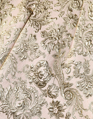 Beige Gold Floral Brocade Sleeveless Dress