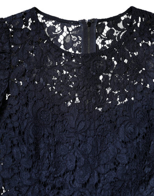 Blue Lace Ruffle A-line Knee Length Dress