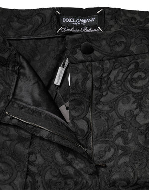 Black Floral Brocade High Waisted Trouser Pants