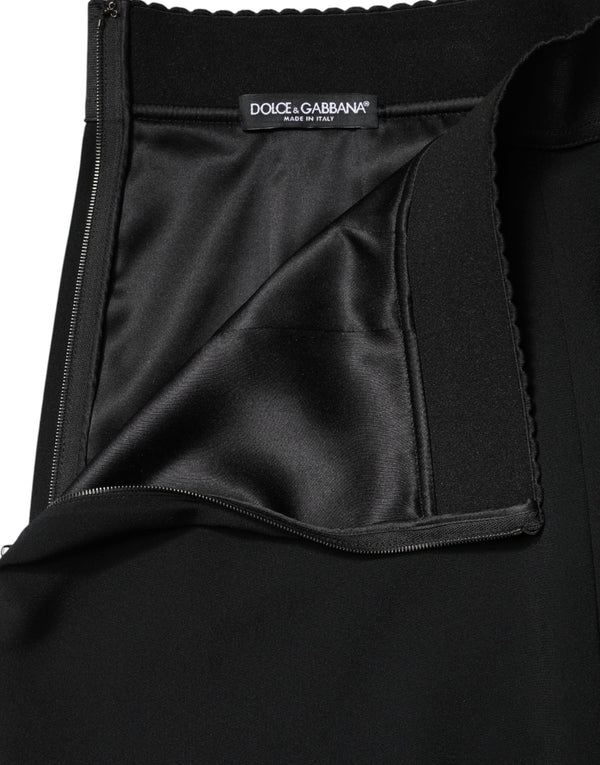 Black Mid Waist A-line Knee Length Skirt