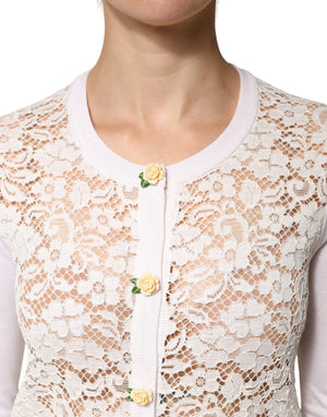 Cream Lace Knit Rose Button Cardigan Sweater