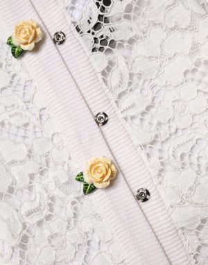 Cream Lace Knit Rose Button Cardigan Sweater