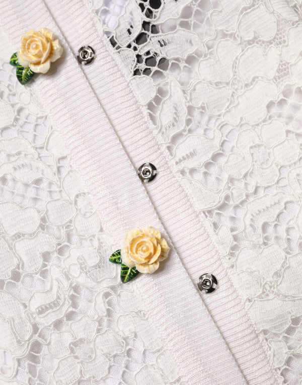 Cream Lace Knit Rose Button Cardigan Sweater