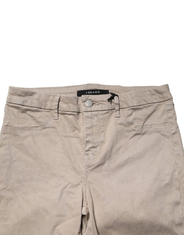 Beige Skinny Mid Waist Chino Casual Trouser Pants