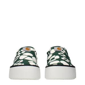 Green Fabric Slip-On Loafers