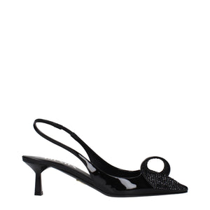 Black Leather Stiletto Heel Sandals