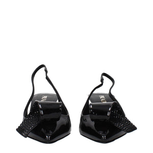 Black Leather Stiletto Heel Sandals