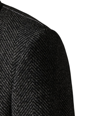 Gray Wool Blend Long Trench Coat Men Jacket