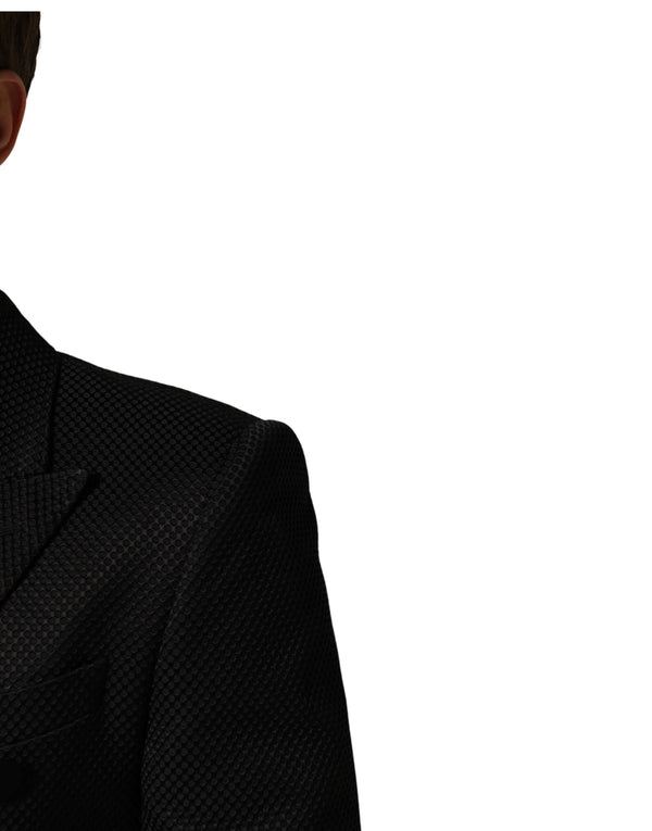 Black Cotton Double Breasted 2 Button Blazer