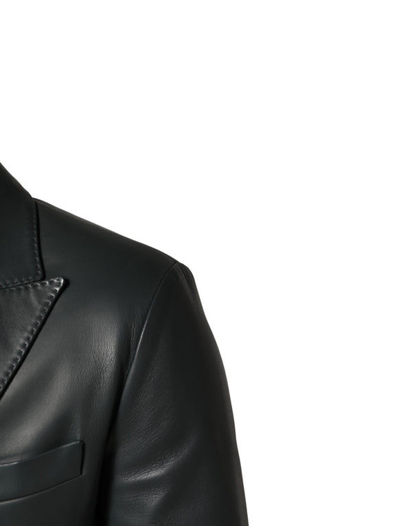 Black Leather Double Breasted 2Button Blazer