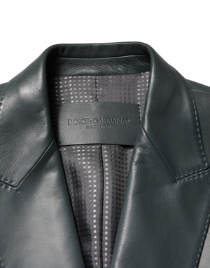 Black Leather Double Breasted 2Button Blazer