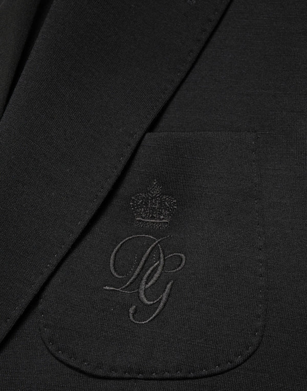 Black Wool Single Breasted 2 Button Blazer