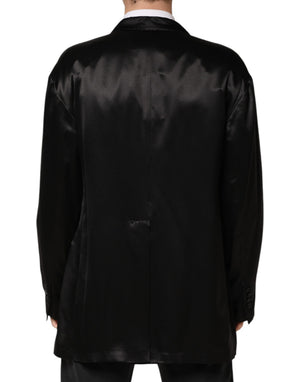 Black Silk Double Breasted 2 Button Blazer