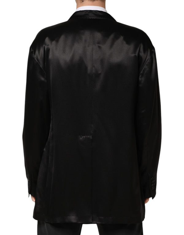 Black Silk Double Breasted 2 Button Blazer