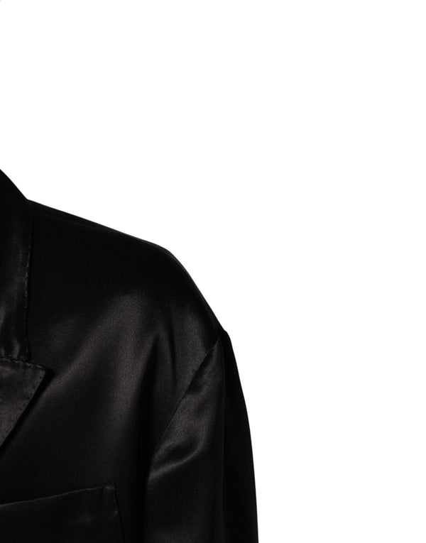 Black Silk Double Breasted 2 Button Blazer