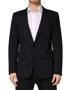 Black Wool Single Breasted 2 Button Blazer
