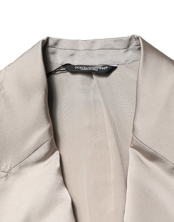 Beige Silk Single Breasted Jacket Men Blazer