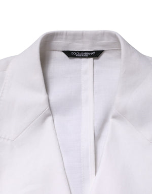 White Linen Double Breasted 2 Button Blazer