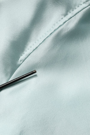Teal Satin Collared Long Trench Coat Jacket