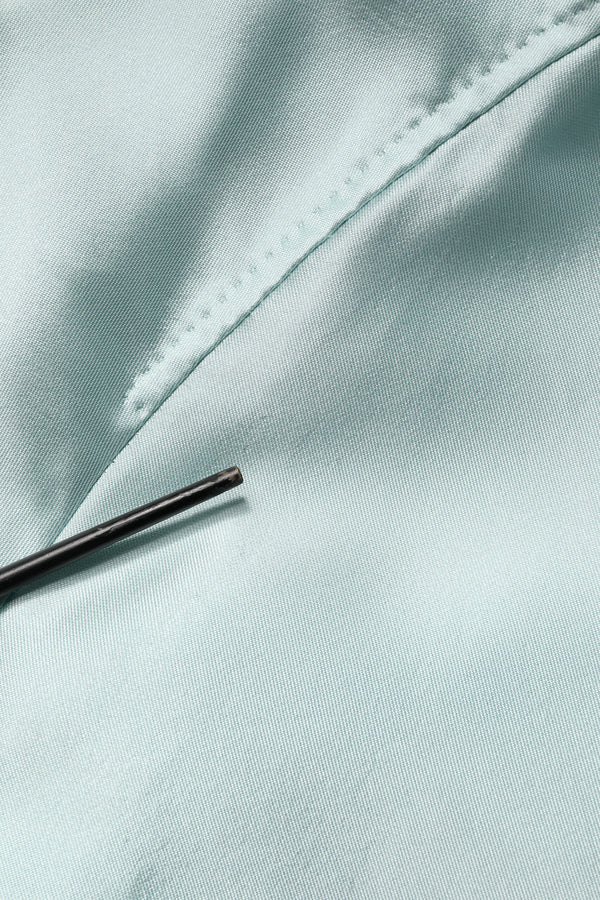 Teal Satin Collared Long Trench Coat Jacket