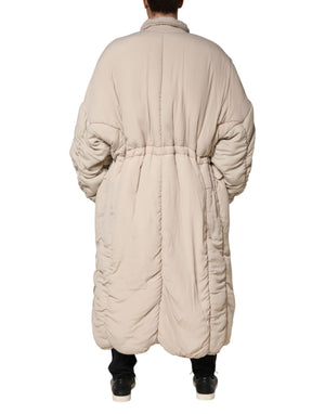 Beige Padded Collared Long Trench Coat Jacket