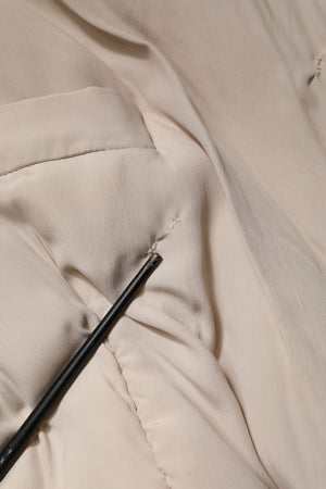 Beige Padded Collared Long Trench Coat Jacket