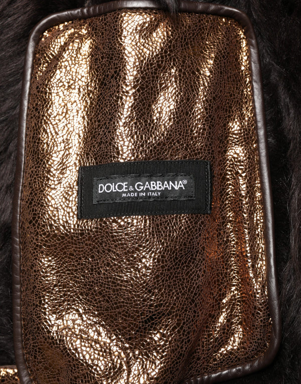 Bronze Leather Fur Full Zip Men Biker Jacket