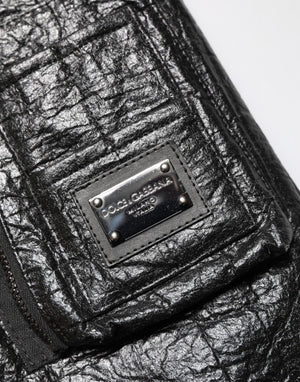 Black Cellulose Leather FullZip Biker Jacket