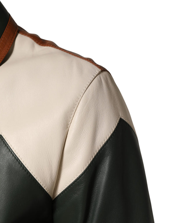 Multicolor Leather Full Zip men Biker Jacket