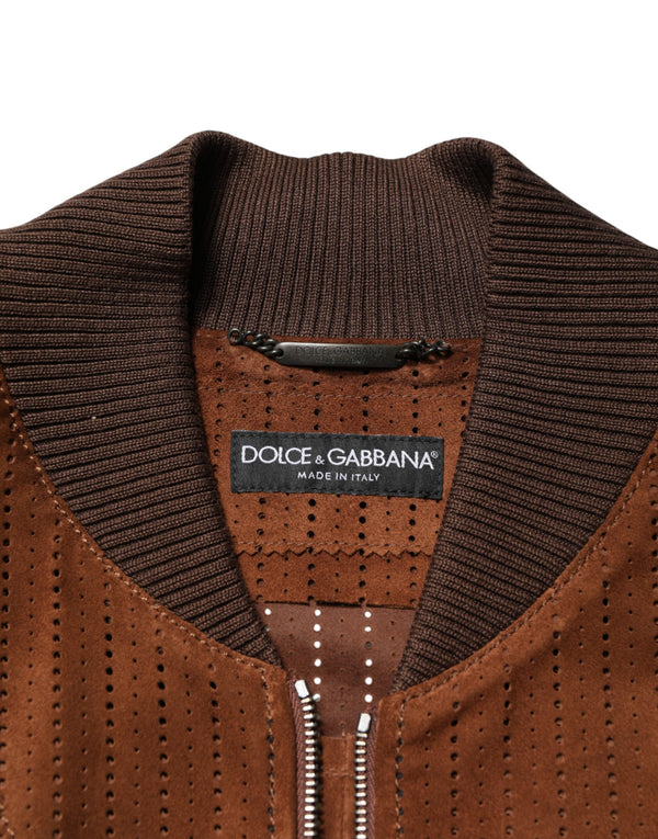 Brown Velvet Calfskin Full Zip Biker Jacket