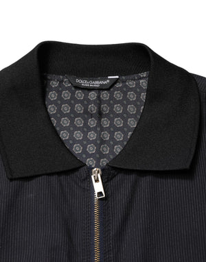 Dark Blue Cotton Full Zip Bomber Men Jacket