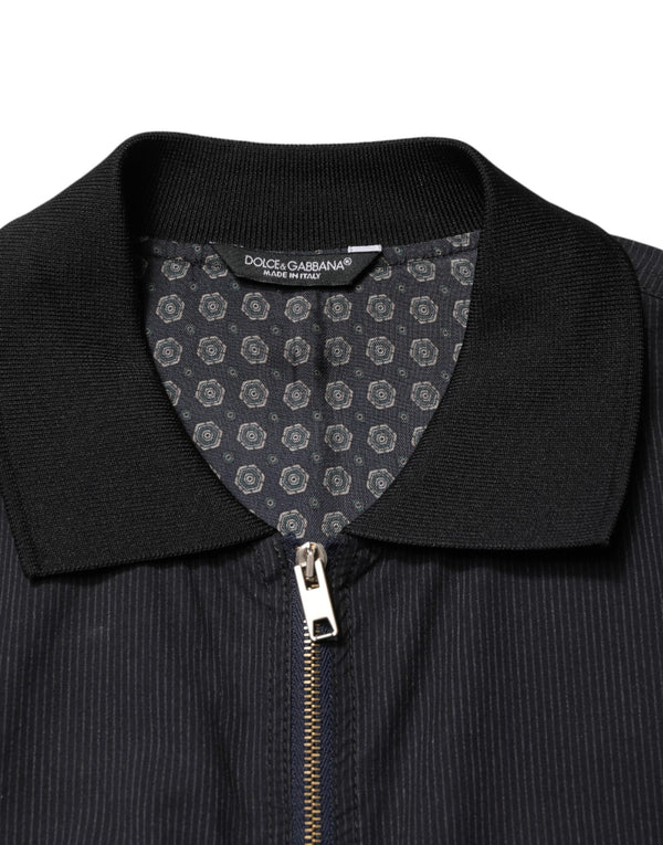 Dark Blue Cotton Full Zip Bomber Men Jacket