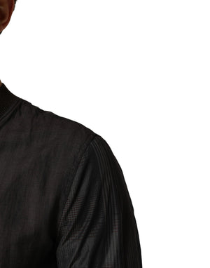 Black Stripes Cotton Full Zip Bomber Jacket