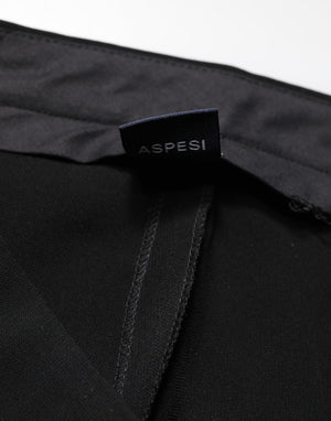 Black High Waist Zip Straight Chino Trouser Pants