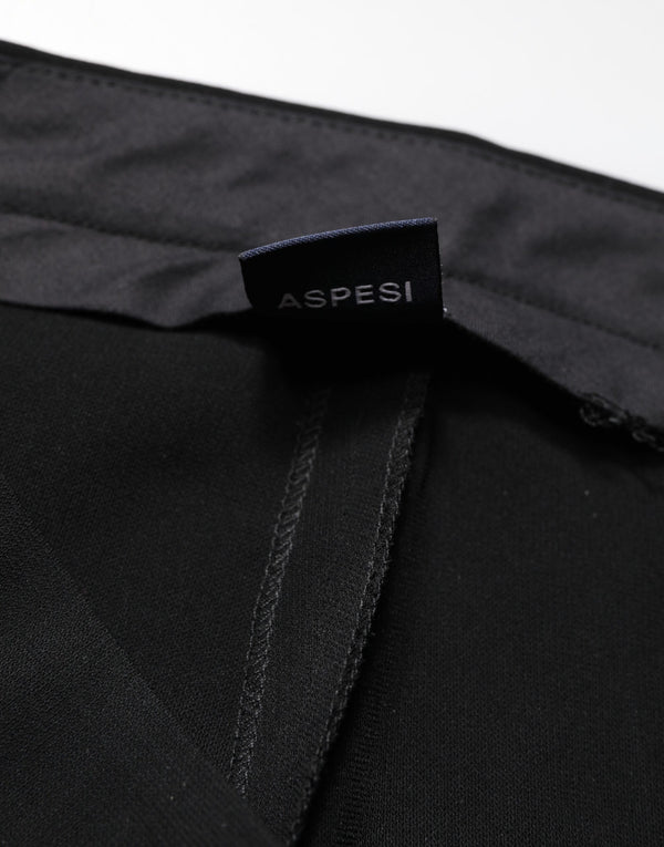 Black High Waist Zip Straight Chino Trouser Pants