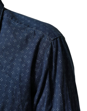 Blue Button Down Long Sleeves Men Shirt