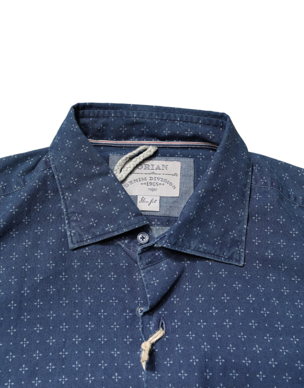 Blue Button Down Long Sleeves Men Shirt