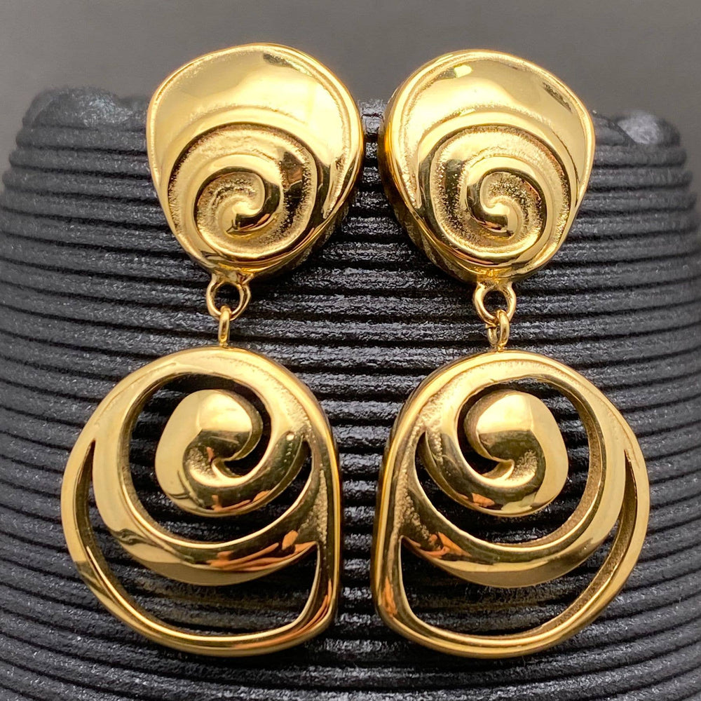 Golden Spiral Sculptural Drop Earrings