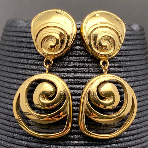 Golden Spiral Sculptural Drop Earrings