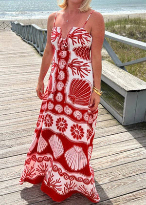 Resort Style Sea Creature Print Slip Dress
