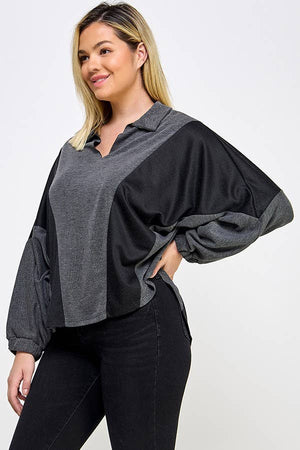 Color block Balloon Sleeve Blouse