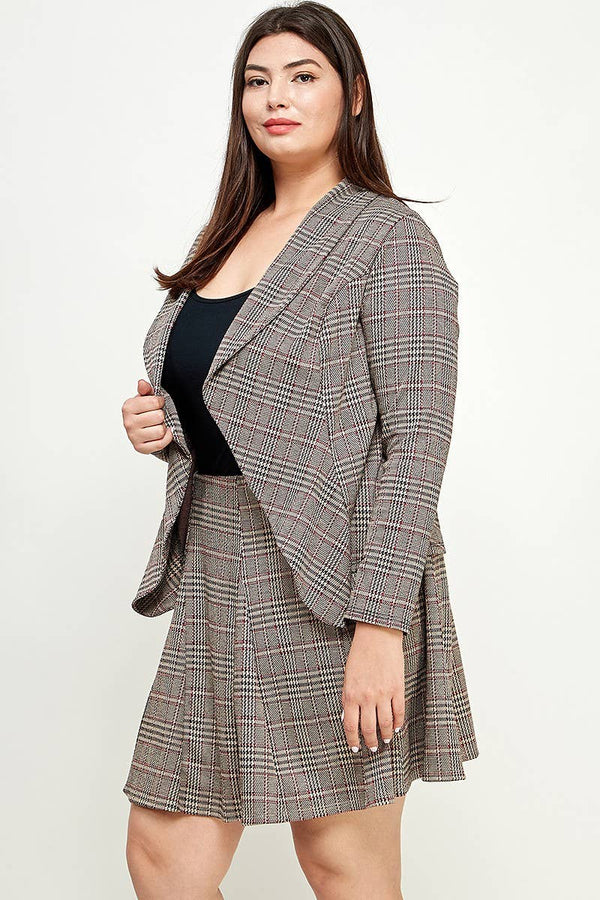 Plaid Open-Front Draped Blazer