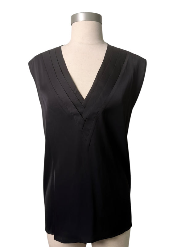 Pleated V-Neck Sleeveless Blouse