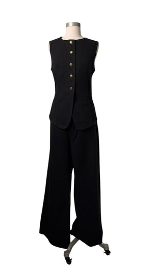 Denim Button-Front Vest & Wide-Leg Jeans Set