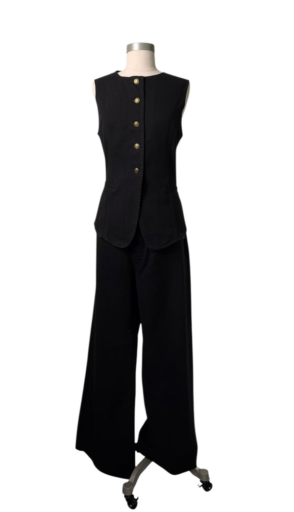 Denim Button-Front Vest & Wide-Leg Jeans Set