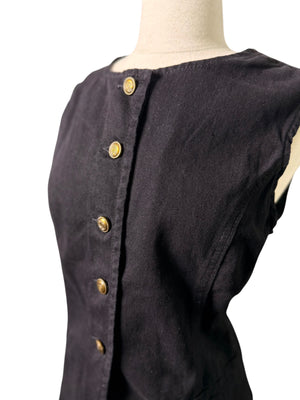 Denim Button-Front Vest & Wide-Leg Jeans Set
