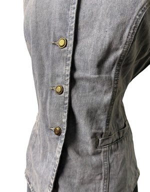 Denim Button-Front Vest & Wide-Leg Jeans Set