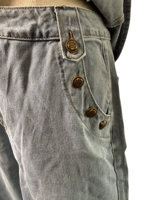 Denim Button-Front Vest & Wide-Leg Jeans Set